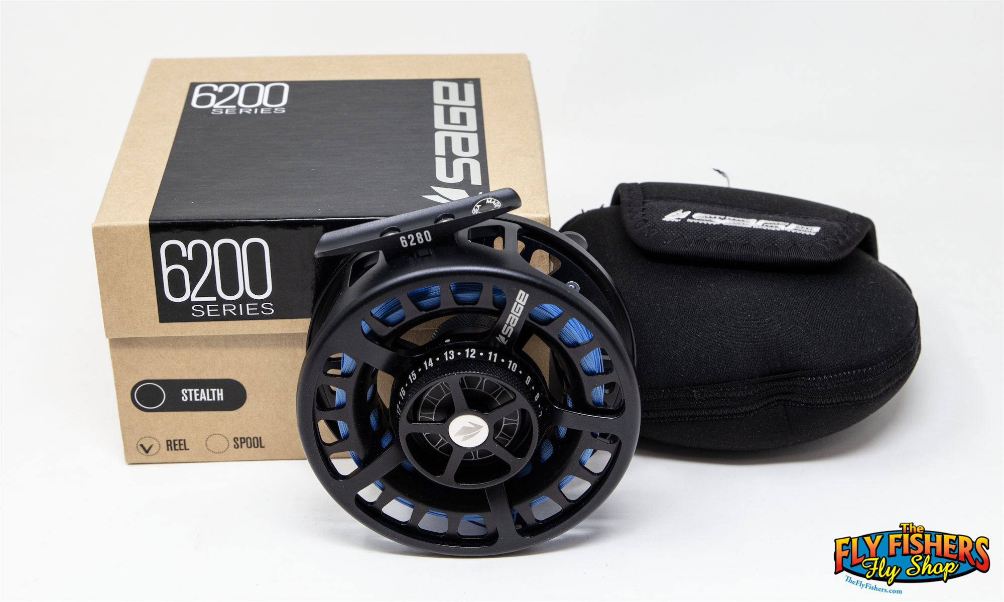 Used Sage 6200 Series 6280 8-9wt Stealth Black Fly Fishing Reel with box and pouch