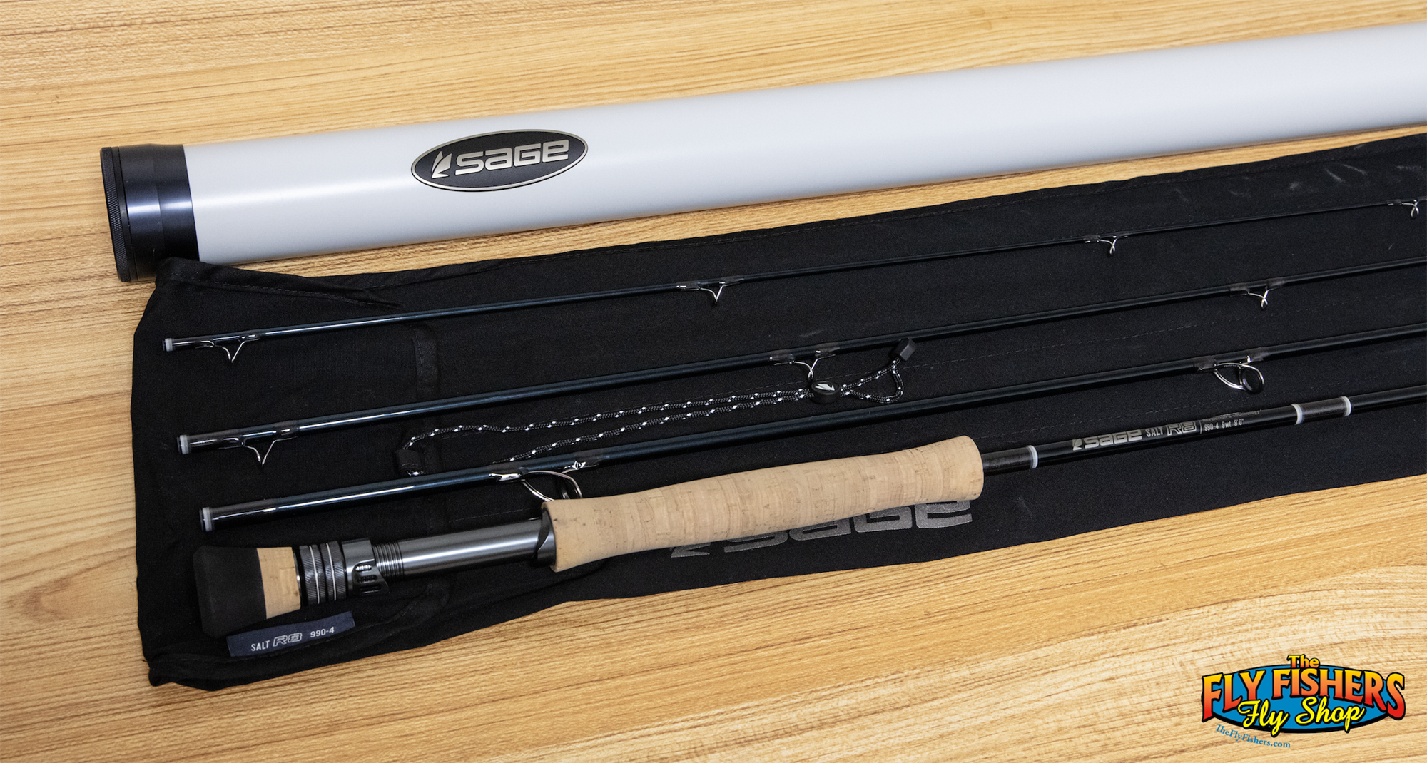 Used Sage R8 Salt 990-4 9wt 9'0" 4 Piece Fly Rod with sock and tube