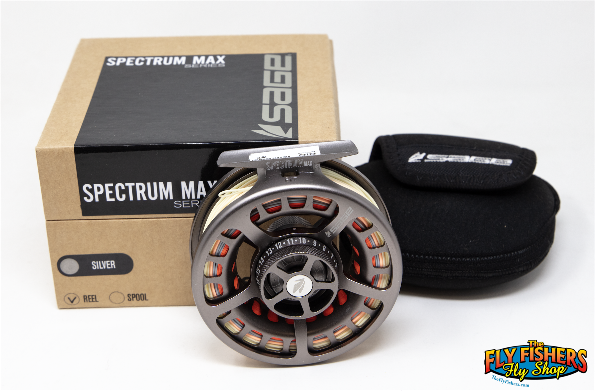 Used Sage Spectrum Max 6/7 Silver 6-7wt Fly Fishing Reel with box and pouch