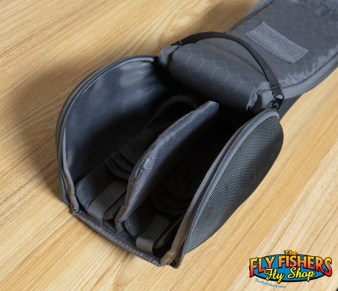 Open end of Used Simms Fishing GTS Double Fly Rod/Reel Case