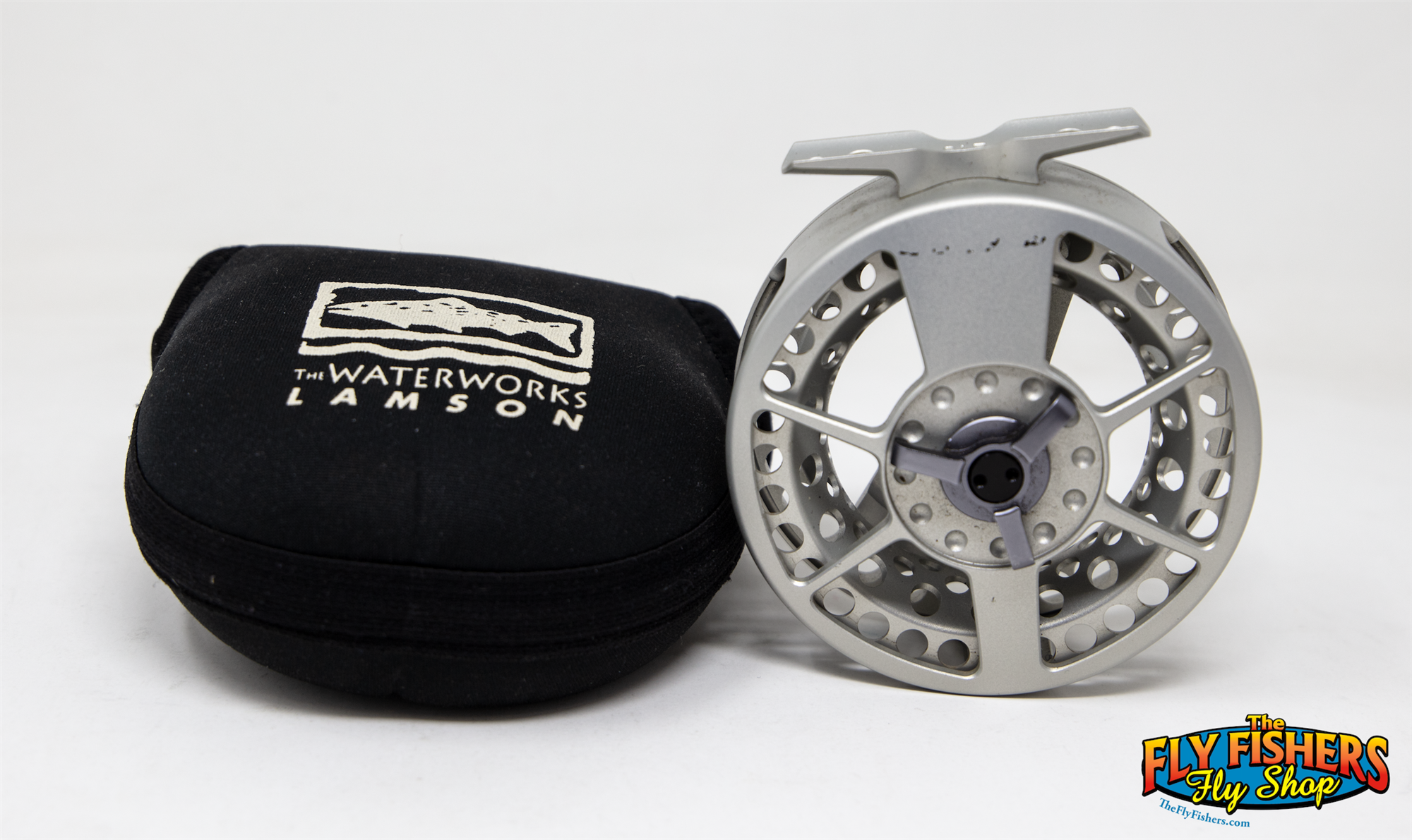 Used Lamson Speedster 1.5 Silver 3-5wt Fly Fishing Reel with reel pouch