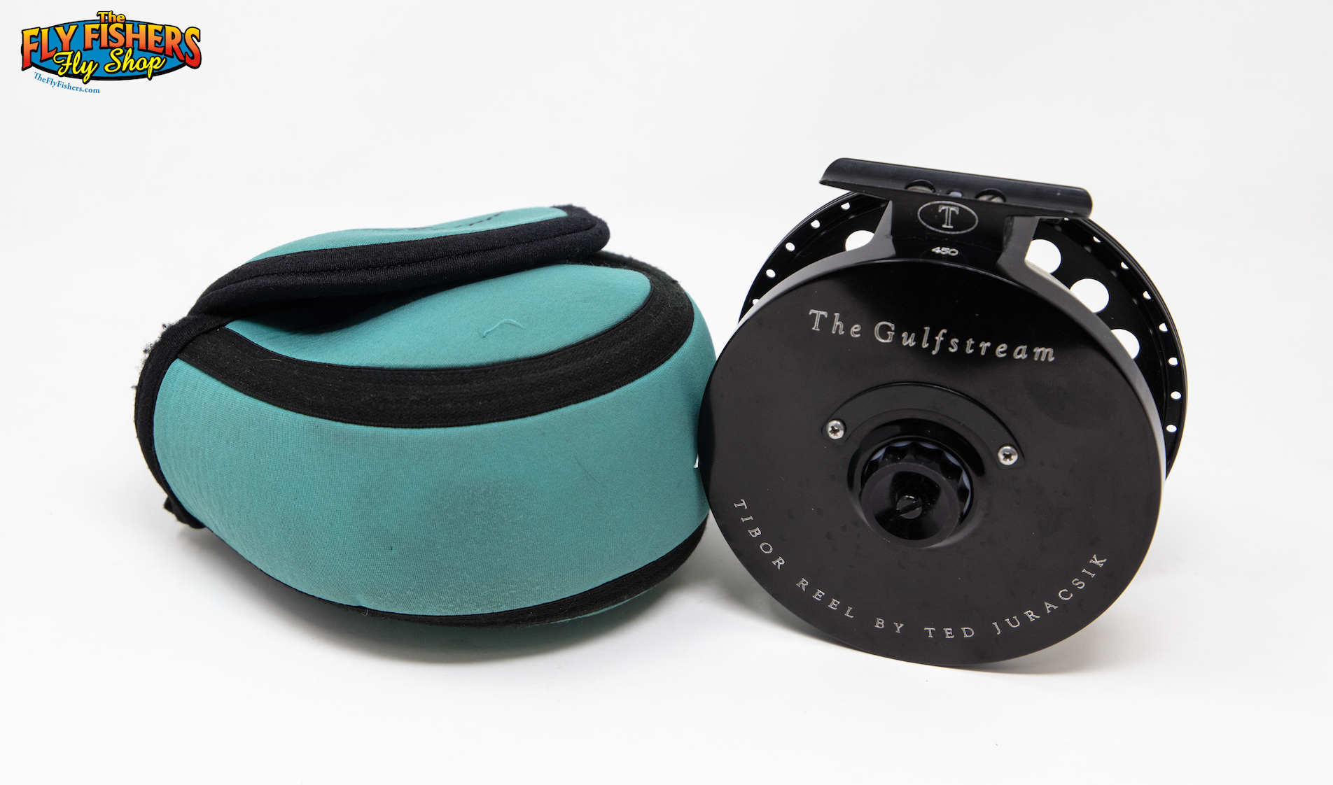 Used Tibor Gulfstream Polish Black Fly Reel with reel pouch